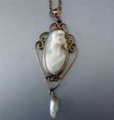 Authentic 10K Yellow Gold filigree Bezel Cameo circa 1910 with Beautiful natural Pearl and Nice Gold filled chain