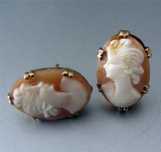 British Estate 10K Yellow Gold Cameo Earrings circa 1960