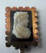Circa 1870 Antique at least 14K Rose Gold Nice Agate carved cameo stick pin