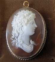 Adonis - God of Beauty Sardonyx Shell Cameo Brooch/Pendant Tested at least 14K Yellow Gold. About 1790-1810