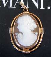 Marked 14K Yellow Gold Edwardian Cameo Pendant. Circa 1930.