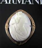 Angel Skin Coral Marked solid 10K Red (Russian) Gold Nicely etched bezel Cameo Brooch/Pendant. Circa 1915