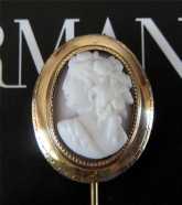 Estate unmarked/tested 14K (or more) Yellow Gold High relief Angel Skin carving Cameo Pin/Stick Circa 1880