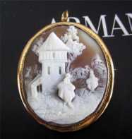 High Quality Vintage Victorian Pastoral Scene Sardonyx Shell Cameo Brooch 9K(unmarked) Gold Brooch/Pendant