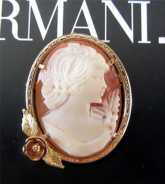 Carnelian Shell Cameo 10K & more Yellow, green & red Gold Pin/Pendant