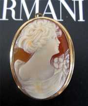 Carnelian masterpiece Cameo Brooch/Pendant Marked 10K Yellow Gold Bezel. Signed by Author