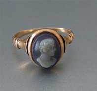 Ring Size 6.5 Filigree 14K Rose Gold( (unmarked) Carved Pale Violet Agate Stone circa 1870