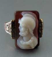 Ring Size 9.5, 10K Red Gold( (unmarked) Mars -Roman God of War Carved Red Agate stone