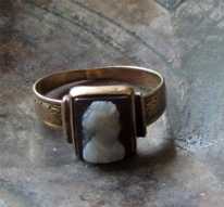 Ring Size 4, 10K Red Gold or higher (unmarked but tested) Carved Red Agate stone woman image from the 1870’s