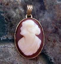 From 1880’s small 10K Yellow Gold or higher Pendent (unmarked but tested) Carved shell woman image