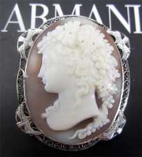 Museum Quality 14K White Gold Art Nouveau. Filigree Bezel Brooch/Pendant & Sardonyx Shell Cameo