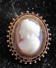 Victorian 14K Rose Gold circa 1860 Hand carved Brooch. Hard stone Cameo