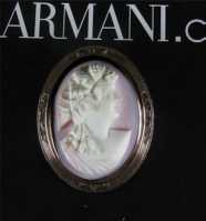 Rose & White Coral portrait of Lady Marked 10K Yellow Gold Double back frame etched bezel Cameo Brooch. Circa 1915
