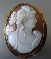 Museum Quality Antique Victorian Sardonyx Shell Marked 10K Red Gold pendant /brooch