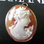 Carnelian Shell Italian classic Diana goddess Brooch/Pendant Marked “585” - 14K Gold