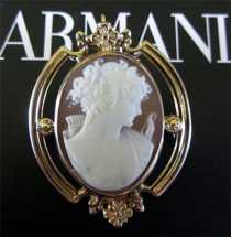 Museum Quality Sardonyx Shell Brooch Marked (10K) Yellow Gold Diana-Goddess of Hunting Circa 1915