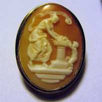 Scene of Sacrifice Place of Love. Superior Quality Carnelian Shell 14K Yellow Gold Cameo Brooch/Pendant.