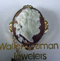 Shell Cameo Image Of Hercules with chain 9K Yellow Gold Pin Brooch/Pendant