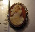 Carnelian Shell in marked 10K Yellow Gold w/Pearls Brooch & Pendant Circa 1905 Roman Goddess.