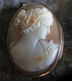 Art Nouveau 14K Gold Carved Shell Cameo Pin Pendant Circa 1905 - newer clasp. Classic beauty