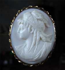 Art Deco deep relief carving Coral Queen of Cleopatra image Antique Tested 9K or 10K Rose Gold Brooch