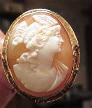 Estate marked 10K Yellow Gold Hand Carved Greek woman Image Circa 1915 bezel brooch/pendant