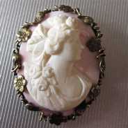 Amazing 10K Gold tested high relief carved Coral Goddess Flora Circa 1895 flower bezel brooch/pendant