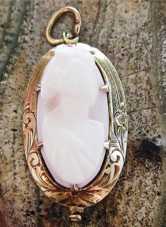 Estate marked 14k Gold carved coral Antique cameo pendant