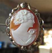 Circa 1930 masterly hand carved girlish head shell Cameo Filigree Broach/ Pendant marked 10 Karat Yellow Gold