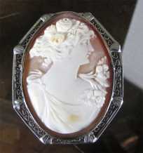 Super Quality Art Deco from 1920th (shell may be older) Marked on clasp 14K White Gold Filigree Pin/ Pendant.