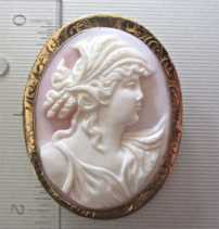 Huge Fertility Goddess Ceres Angel Skin Coral stone circa 1915 Unmarked 14K Yellow Gold pin Brooch/Pendant (newer pin)