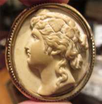 Classic God Deionize head Antique Italian circa 1870. Beautifully carved lava in 14K Yellow Gold Cameo Brooch