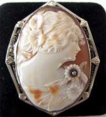 Young woman with diamond on her shoulder - vintage from 1930th Museum Quality 14K Marked White Gold Brooch/Pendant