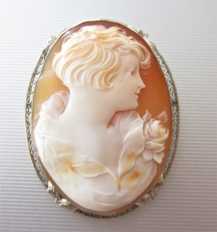 Amazingly carved Museum quality large Carnelian shell Marked 14K White Gold brooch/pendant from 1930th