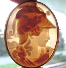 4 color Museum Quality hand carved shell of a warrior’s head Tested 14K Yellow Gold Edwardian brooch circa 1915