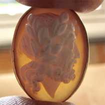 Amazingly carved Carnelian shell - Jewish version of Roman god Zeus Superior quality unmarked 10K Gold Pendant. Signed by the Artist