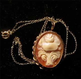 Antique Delicate Cameo Beautifully, Detailed Rose 14K Frame 12K GF Chain, Hairline