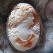 Roman Goddess Ceres Art Deco Carnelian shell 14K Big White Gold Cameo Brooch/Pendant