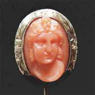 Classic Antique circa 1900-1910 well carved Red Coral 10K Yellow (tested) Gold stick pi