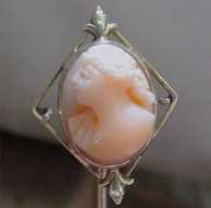 Classic Antique circa 1890 hand carved Red Coral 10K Yellow (tested) Gold stick pin