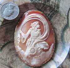 Real Huge 14K Yellow Gold carved shell cameo brooch/pendant Signed M+M (Mauro Scognamiglio) Italian jewelry designer