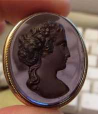 Victorian 1st half of XIX century Amethyst Glass 14K Gold Cameo
