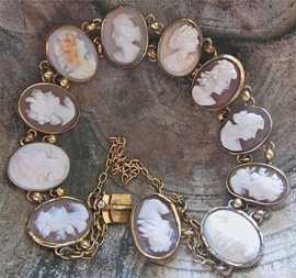Antique 10K Gold carved different shell portraits Cameo Bracelet Circa 1910