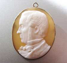 Museum Quality Civil War Antique large shell man’s portrait Unmarked 14K Yellow Gold Brooch/Pendant, signed PM