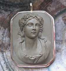 Italian carved lava cameo image of Bacchante priestess Museum Quality 14K Yellow Gold brooch/pendant