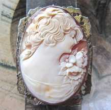 Big Museum Quality Art Nouveau Antique shell cameo circa 1915 Marked 14K White (partially yellow gold cover) Gold Brooch/Pendant