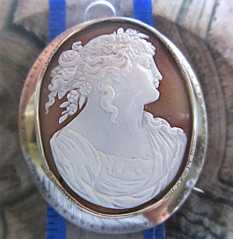 Superior hand carved Victorian Bacchante Sardonyx shell. All original circa 1880 unmarked Yellow Gold Brooch.