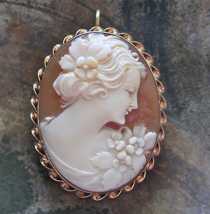 Very well carved shell portrait of young woman from the 1920-1930 Marked 10K Yellow Gold Brooch/Pendant from Connecticut Estate