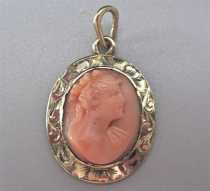 Classic Antique circa 1890 hand carved Red Cora Hallmarked 14K Yellow (tested) Gold pendant