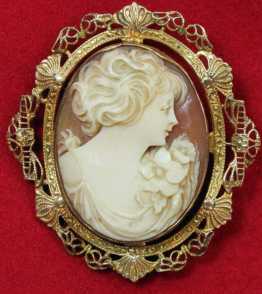 Vintage Edwardian High Relief Shell Cameo Museum Quality Brooch 10K(marked) Gold Bezel 4.9 grams Jewelry